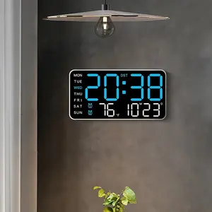 Large Screen Digital Wall Clock, Simple Style, Hanging or Standing, Date, Temperature, Dual Alarms, Best Choice for Living Room Bedroom