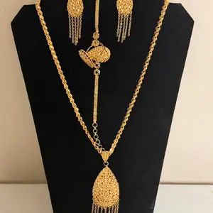 Elegant Gold-Tone Tassel Necklace Set with Matching Earrings for Women's Fashion