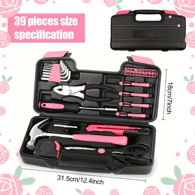 39 Piece General Household Tool Set in Toolbox Storage Case with Essential Hand Tools for Everyday Home Repairs, DIY and Crafts