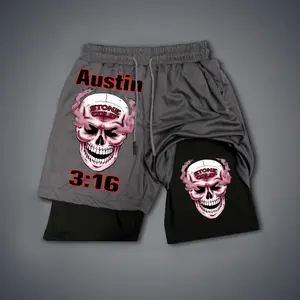 WWE Stone Cold Steve Austin Double-Layer Sports Shorts Graphic Shorts Black Shorts Camo Shorts Streetwear Shorts Men Outfits Men Short Shorts Vacation Outfits Shorts