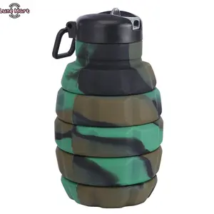 Collapsible Silicone Water Bottle (17oz) - Leakproof, Portable with Carabiner, Keychain Accessory for Gym, Camping