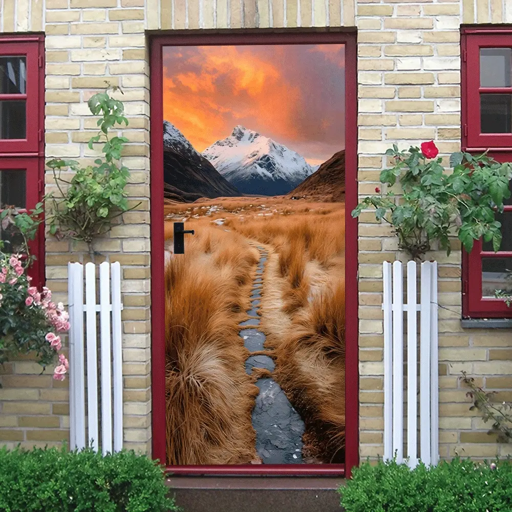 2pcs Snow Mountain Grassland Scenery Wall Stickers Living Room Entrance Bedroom Decorative Stickers Self Adhesive Removable Wallpaper Murals Home Background Wall Decoration Natural Landscape Stickers