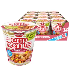 Nissin Cup Noodles Soup, Beef Flavor, Microwaveable Paper Cups, Instant Ramen, 2.25 Ounce (Pack of 12)