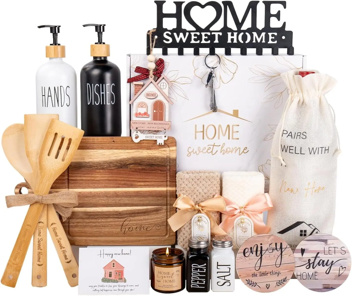 House Warming Gifts New Home, 19Pcs New Home Gift Basket for Homeowners, Couple Women Neighbor - Includes Decoration, Kitchenware, Towel, Greeting Card, First Time Home Buyer Gift, Housewarming Gifts Ithmahco