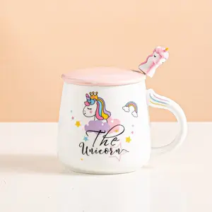 Unicorn White Mug With Lid and Spoon
