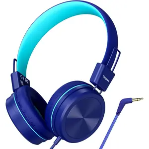 Kids Headphones, Toddler Headphones with Safe Volume Limiter 94dB, Wired School Headphones for Kid, 3.5mm Adjustable On-Ear Headphone for Boys/Girls/Children/Teens/iPad/Computer, Dark Blue