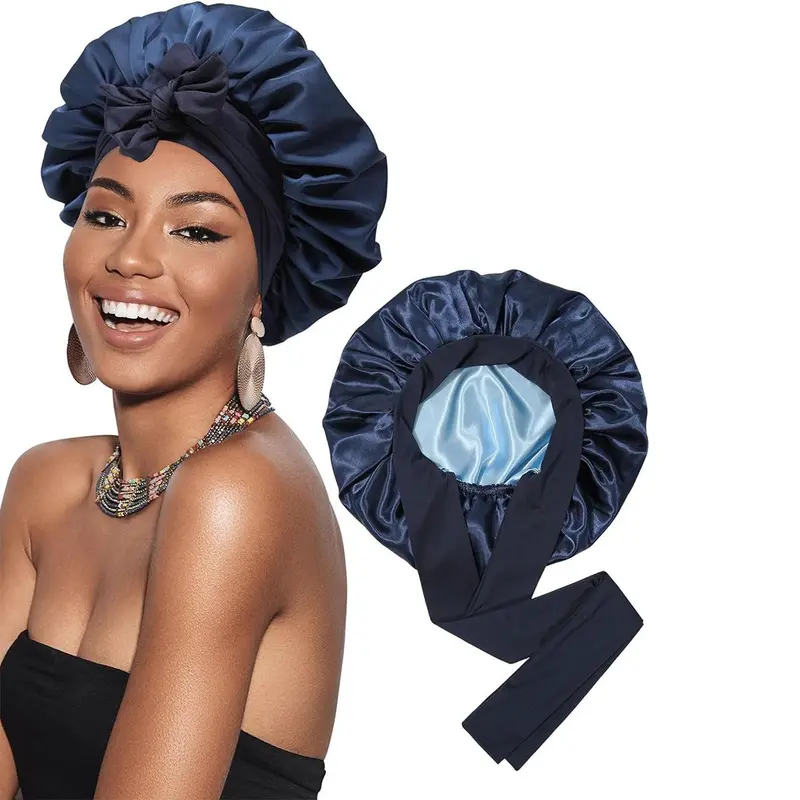 Satin Bonnet Bonnet for Sleeping Sleep Cap Double Layer Hair Bonnet with Elastic Tie Band for Curly Hair Night Cap Haircare