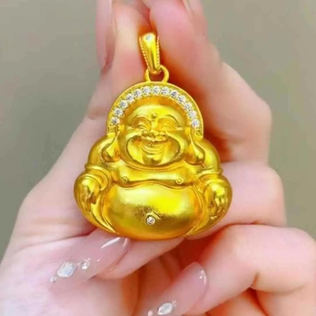 Maitreya Laughing Buddha Pendant, Gold-Coated Metal Fashionable Jewelry for Women, Character Themed Gift for Mom, Fashionable Jewelry Accessories, Women's Gifts