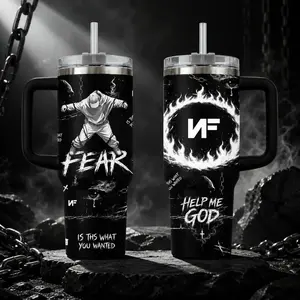 NFFEAR Music Tumbler 40oz with Handle, Emotional Rap Aesthetic Cup, The Search Inspired Mug, Dark Lyrics Fan Gift, Hip Hop Artist Travel Mug, Minimalist Style Stainless Steel Tumbler