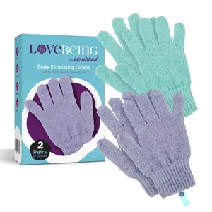 Love Being Scrubbed Exfoliating Body Gloves 2 Pairs for Bath & Shower, Stretchy Scrubber for Women & Men