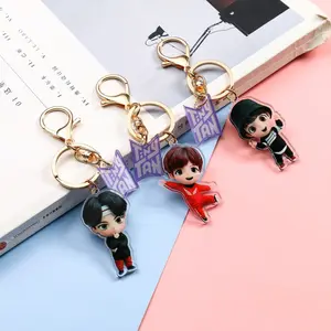 Korean Fashion Stream Keychain – Cute Cartoon Bulletproof Boy Acrylic Pendant, Kpop Support Bag Accessory
