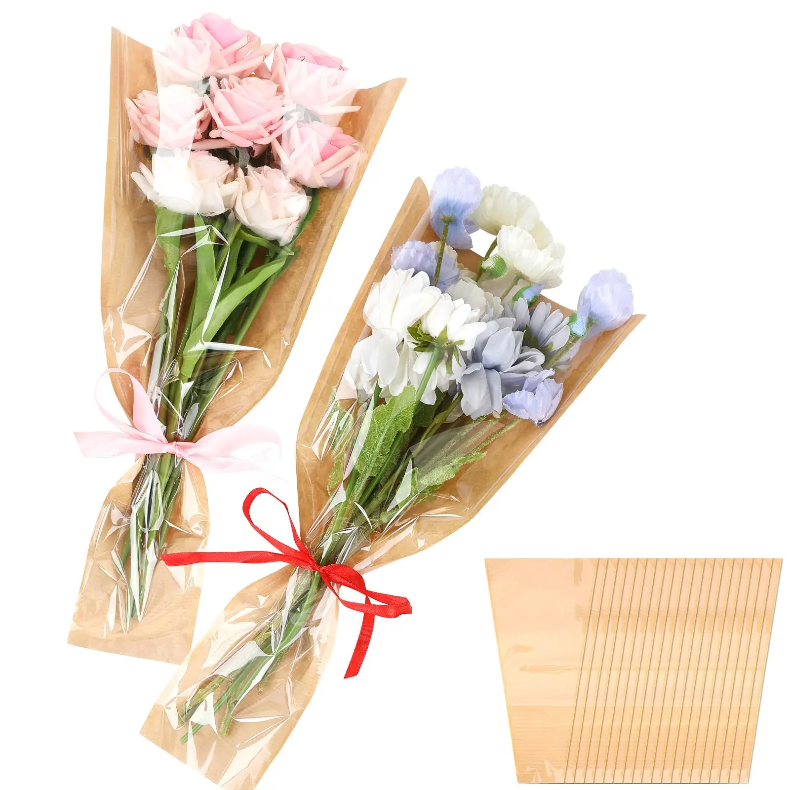 40Pcs Flower Wrapping Bags Kraft Paper Flower Sleeves for Bouquets Flower Bags for Birthday Wedding Graduation Gift, Florist Wrap Supplies 9.8x17.9 Inch