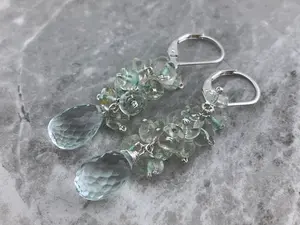 Light Blue Quartz & Aquamarine Cluster Earrings · 925 Sterling Silver · Leverback Dangles · Handmade Gift for Her · March Birthstone