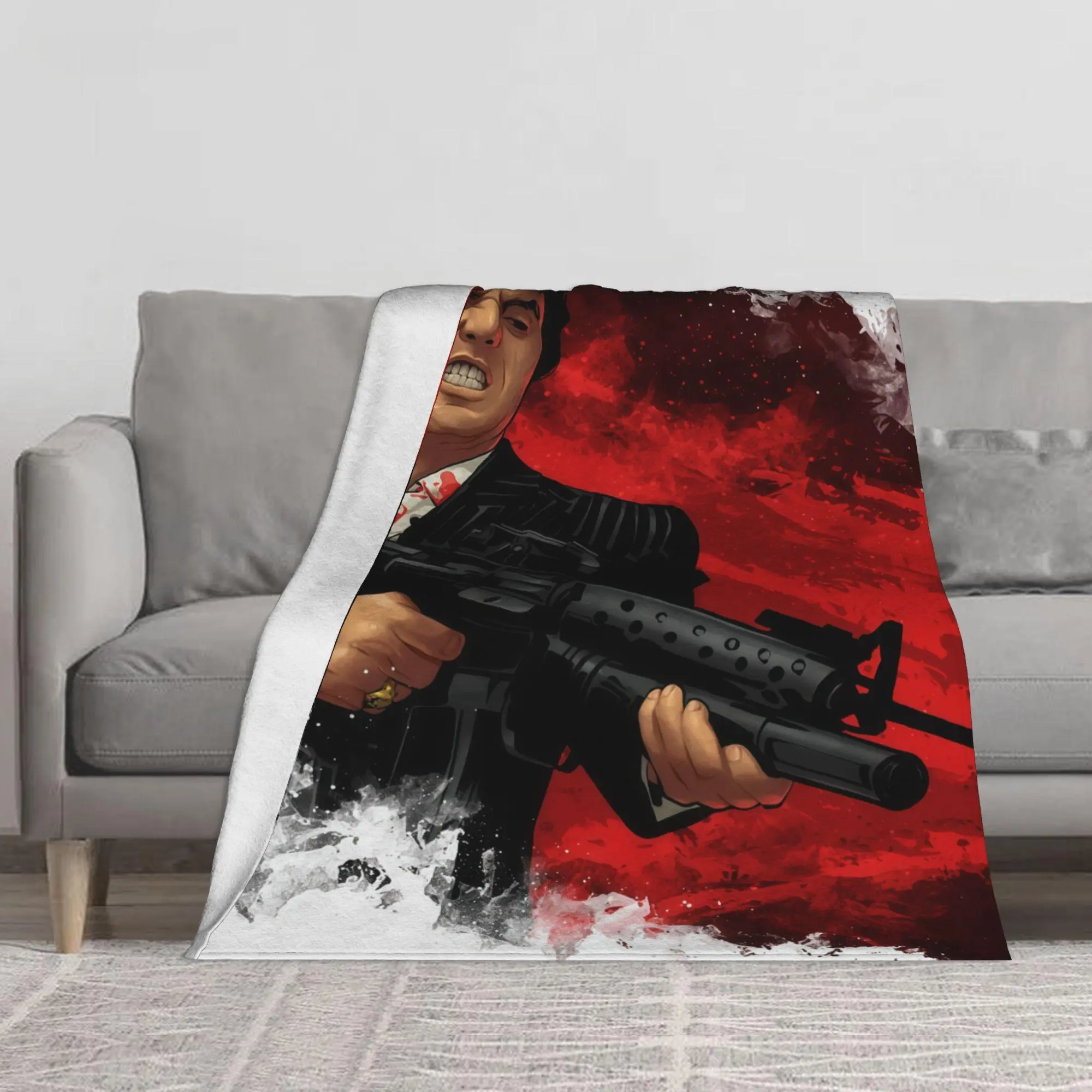Classic Scarface Tony Montana Graphic Blanket, Multi‑Size Soft Warm Fleece Blanket, Lightweight Comfortable Blanket for Bedroom Living Room Sofa, Perfect Gift for Retro Gangster Movie Collectors