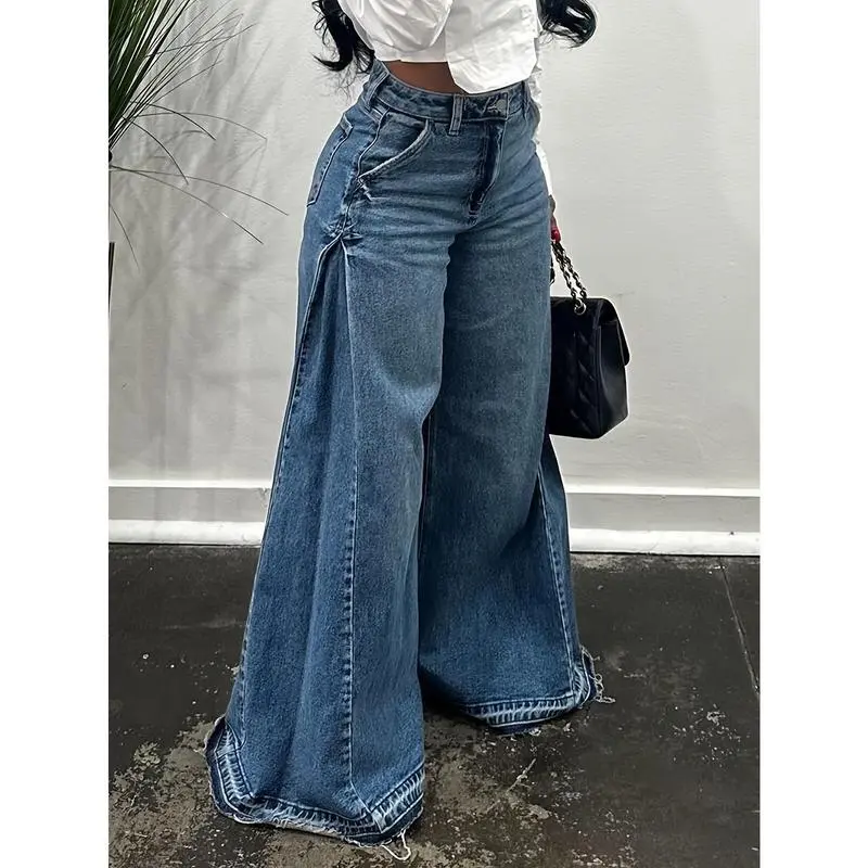Side-Widened Loose Jeans Flared Pants Women Womenswear Bottom