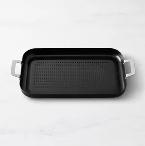 Williams Sonoma High Heat Nonstick Outdoor Narrow Roaster 16 1/2" x 10" x 2" Stainless Steel Cookware for Grilling & Roasting - Metal