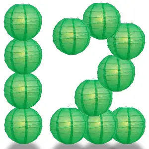 12-Pack 16 Inch Emerald Green Free-Style Ribbing Round Paper Lantern