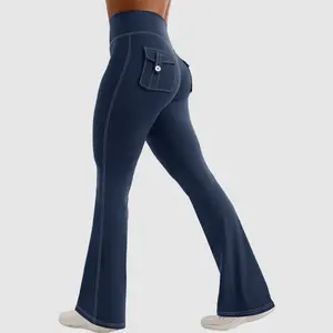 Flamingals High Waisted Hidden Scrunch Flared Leggings With Cargo Pockets 31inch 4-way stretch