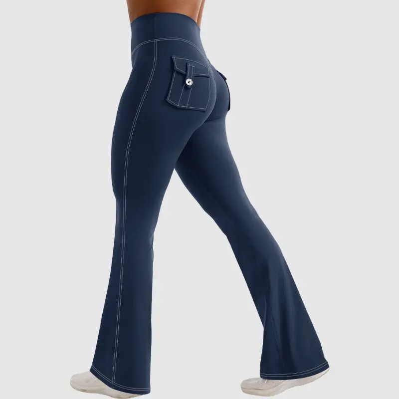 Flamingals High Waisted Hidden Scrunch Flared Leggings With Cargo Pockets 31inch 4-way stretch