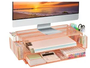 Computer Monitor Stand Riser 2-Tier Desk Organizers Accessories with Drawers and Pen Holder for Office Supplies