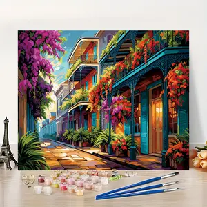 1Pcs Flower-Enveloped Balcony Alley - Beginner-Friendly DIY Paint by Numbers Kit - 16x20 Inches - Frameless - Color by Number - Handcrafted Art Set - Paint by Numbers - Acrylic Numbered Canvas - Ideal for Home Wall Decor and Gifts - Frame Not Included