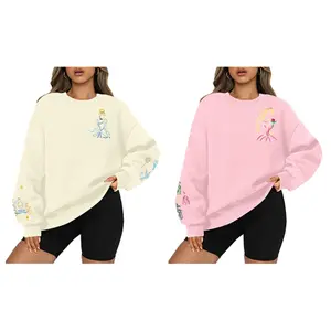DUTUT Cartoon Embroidered Sweatshirt for Women Spring Sweater Cute Fairy Shirt Family Vacation Castle Graphic Top Casual Soft Breathable Fabric