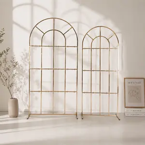 2PCS Gold Mesh Metal Pipe Wedding Arch Backdrop Stand Set, Geometric Frame for Wedding Ceremony, Bridal Shower Party Decorations