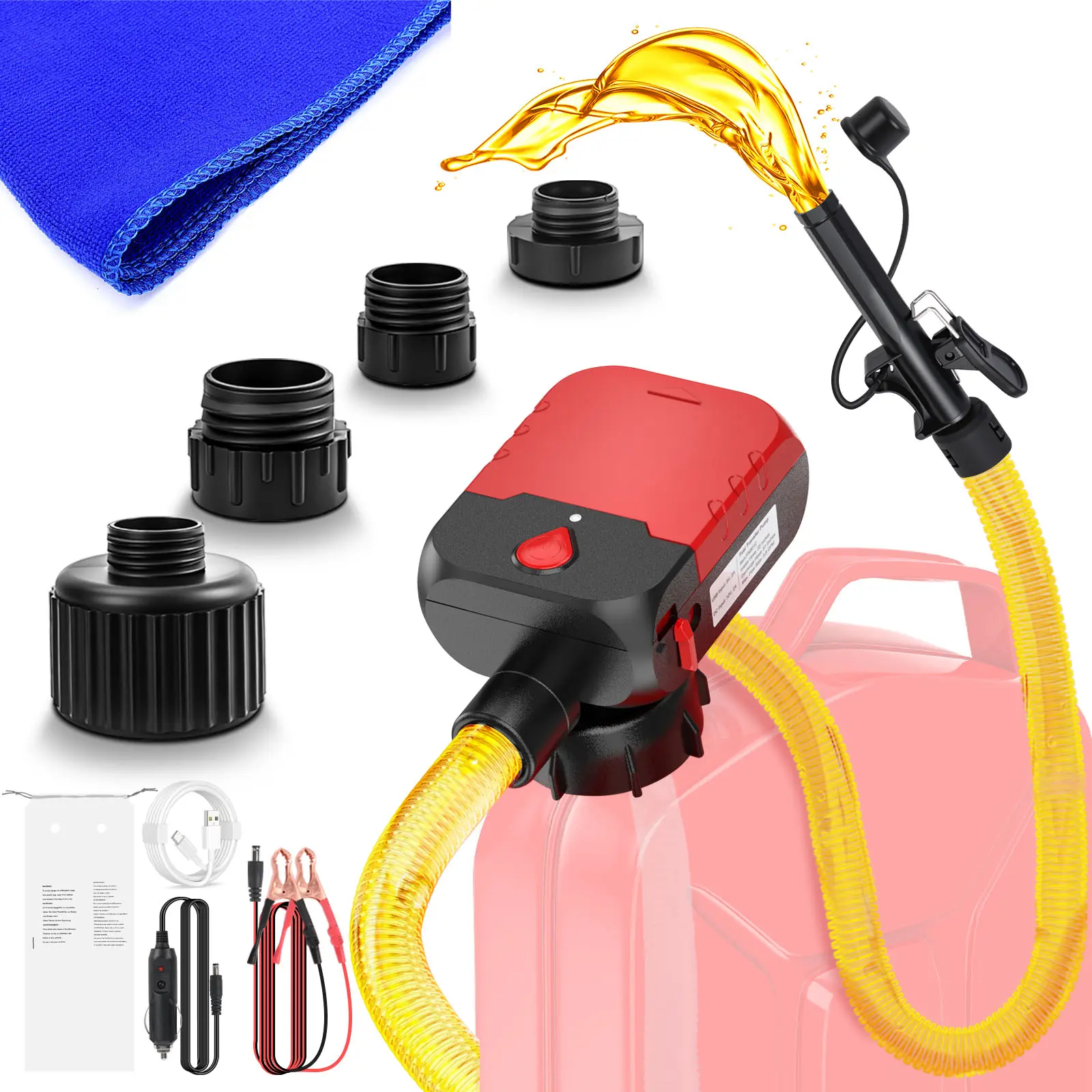 SUNMORN Portable Electric Liquid Transfer Pump with Auto-Stop, 3.8 GPM Flow Rate, 4 Power Options, 51” Hose, 4 Can Adapters for Garage & Lawn Equipment, Outdoor Equipment, Yard