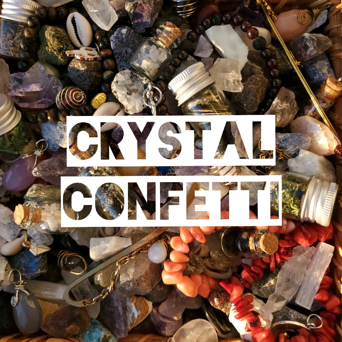 Crystal Confetti Bag with Rough and Tumbled Stones, Crystals and Decorations