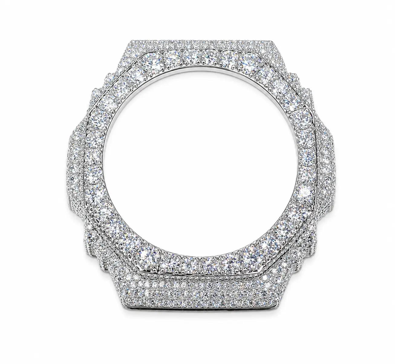 Iced Out Watch Bezel for GA-2100, 11CT VVS Moissanite in 25g Solid 925 Sterling Silver, Hand-Set Stones Pass Diamond Test, Luxury Birthday Gift for Adults, Anniversary, Water Resistant, 25 Grams
