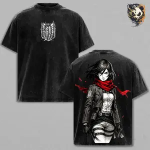 Mikasa Ackerman Washed Tee – Attack on Titan Anime Manga T-Shirt, Ackerman Instinct Awakening Superhuman Speed Precision ODM Gear Titan Slayer Combat Vintage Graphic, Anime Battle Streetwear Oversized Tee for Hardcore Fans