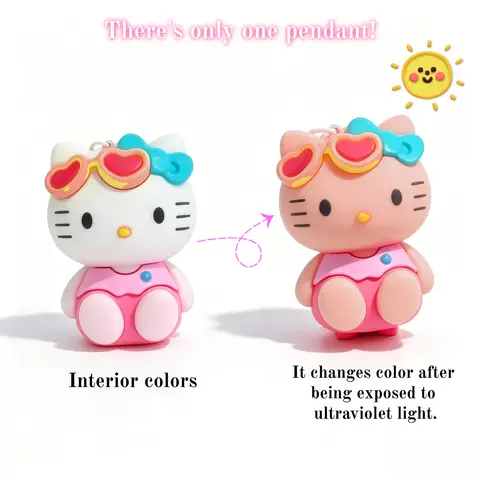 Viral TikTok Sanrio Hello Kitty UV‑Reactive Color‑Changing Keychain Kawaii Sun‑Activated Color Shift Pendant for Bags, Keys & Daily Decor