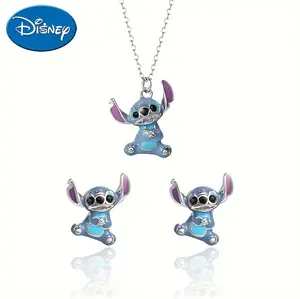 Disney Stitch Necklace & Earrings Set - Adorable Stitch Design with Chain Jewelry for Disney Lovers Perfect for Outfits or Gifting Unisex Charm