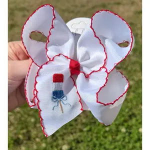 Red, White and Blue Popsicle Moonstitch Hair Bow