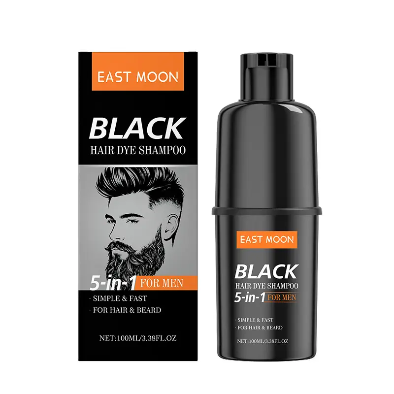 5-in-1 Men's Black Hair Dye Shampoo and Conditioner for Gray Hair & Beard Coverage, Natural Hair Growth Shampoo with Rosemary & Ginger (100ml)
