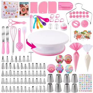 Beginner-Friendly 356-Piece Cake Decorating Tools Set | Food-Grade Safe Kit with Turntable, Icing Tips, Fondant Molds & Complete Baking Accessories