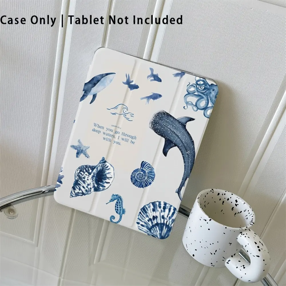 Ocean-themed Bible design, with adjustable stand and pen slot, foldable anti-slip TPU protective case, suitable for Samsung, iPad mini, iPad Air, iPad Pro/iPad 10th generation, 11th generation, and other iPad series protective cases.