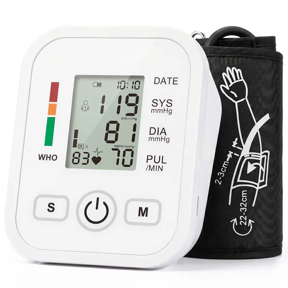 Rechargeable Upper-Arm Digital Blood Pressure Monitor with Voice Announcements, Adjustable Cuff Tightness, and Battery-Powered Operation