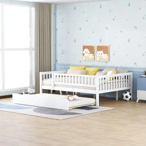 Kid-Safe Pine Wood Daybed with Trundle | Easy Assembly, Perfect for Sleepovers & Small Spaces