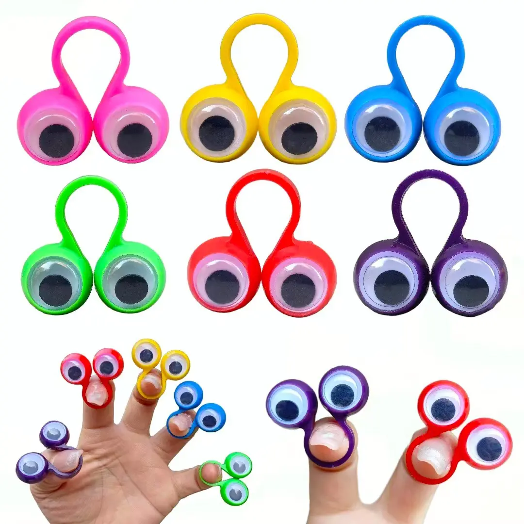 Multicolor Circle Plastic Handheld Finger Puppet Rings with Wiggle Eyes, 5-20pcs, Kids Educational Toys for Baby Party Favors