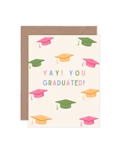 Yay, Grad! Greeting Card with Graduation Hat Design for High School, College and Graduate School Graduates