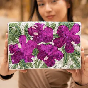 Purple Flower Beaded Clutch