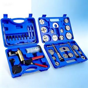 Handheld Brake Bleeder & Caliper Compression Tool Kit, 2-in-1 Vacuum Pump Brake Bleeder Set with Thrust Bolt Retaining Plates & 18 Adapters, Disc Brake Pad Service Tool for Quick Fluid Bleeding & Smooth Piston Retraction, Reusable Brake Bleeding System &