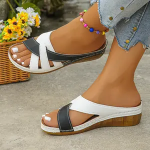 Women's Viral Color-Block Slide Sandals Breathable Open-Toe Cloud Cushion Insole Lightweight Faux Leather for Summer Beach Casual Walks Vacation Footwear Girl
