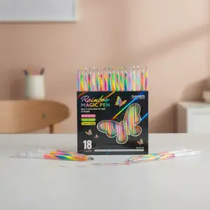 18Pcs Mixing of 3 Colors Rainbow Gel Pens Color Changing Ballpoint Pen Glitter Pen Set for Adults Coloring Books Drawing Doodling Scrapbooking Notes,Artist Illustrating Glitter Markers