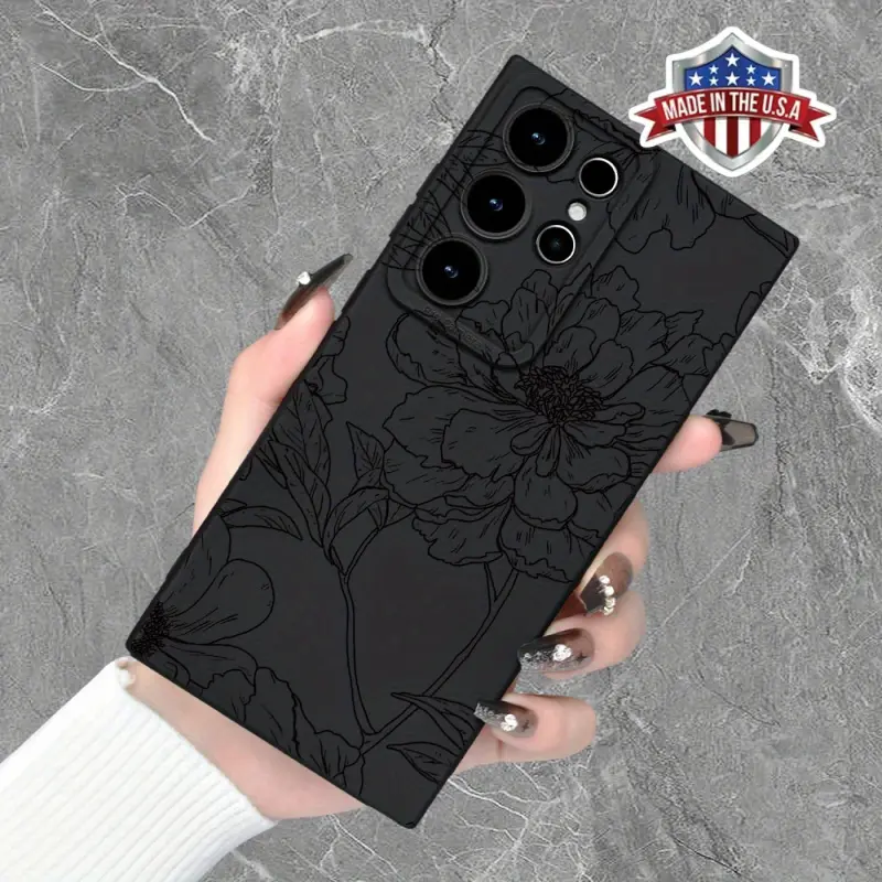 Premium Flower Pattern Angel Eye Matte Texture Full Protection Anti-Fingerprint Black TPU Soft Phone Case with Lens Protector for Samsung Galaxy S20FE 2022 5G S21FE S23Fe/Ultra/Plus Gifts for Women Men Protective Cover Smartphone Cellphone