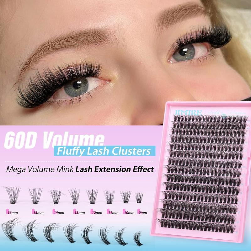 JIMIRE 50D Fluffy Eyelash Extension Kit 280Pcs Volume Lash Clusters Kit Mink Lash Extension Kit with Lash Bond and Seal D Curl Cluster Eyelash Extensions Soft 9-16MM Individual Eyelash Clusters Kit