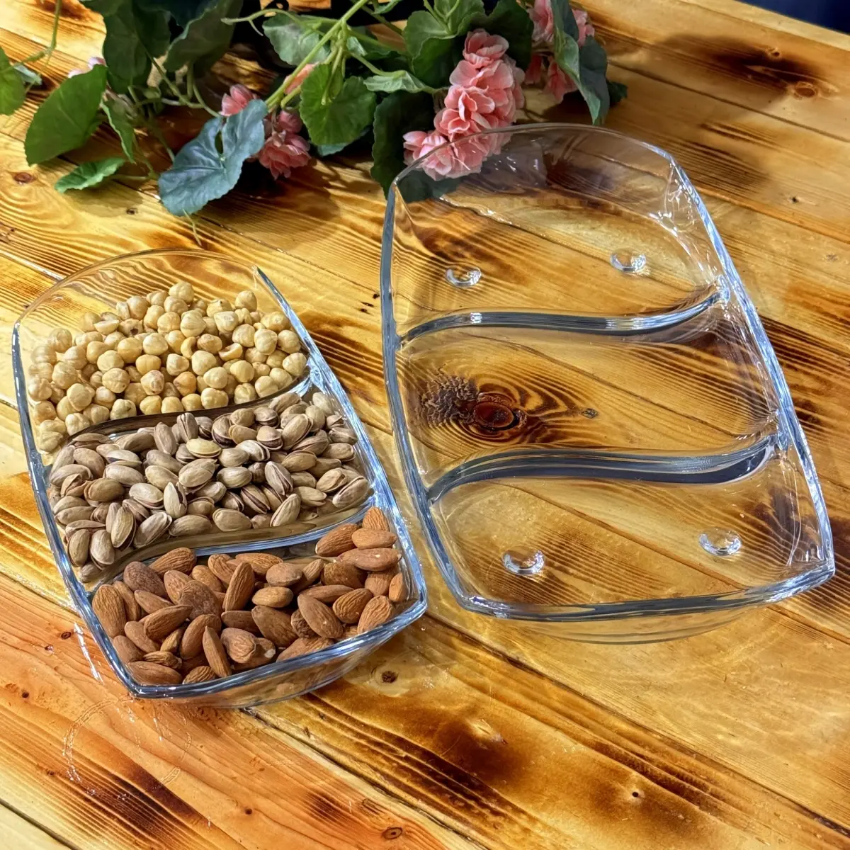 212 MAIN Ramart Studio R1330-0 Crystal Tableware Set - Stylish, Thick, Modern 14.5 in. Heat-Resistant 3-Section Oblong Glass Trays for Entertaining, Bake and Serve Food, Cold and Hot Food (Oven-Safe, Yes), Yes, Cold And Hot Food