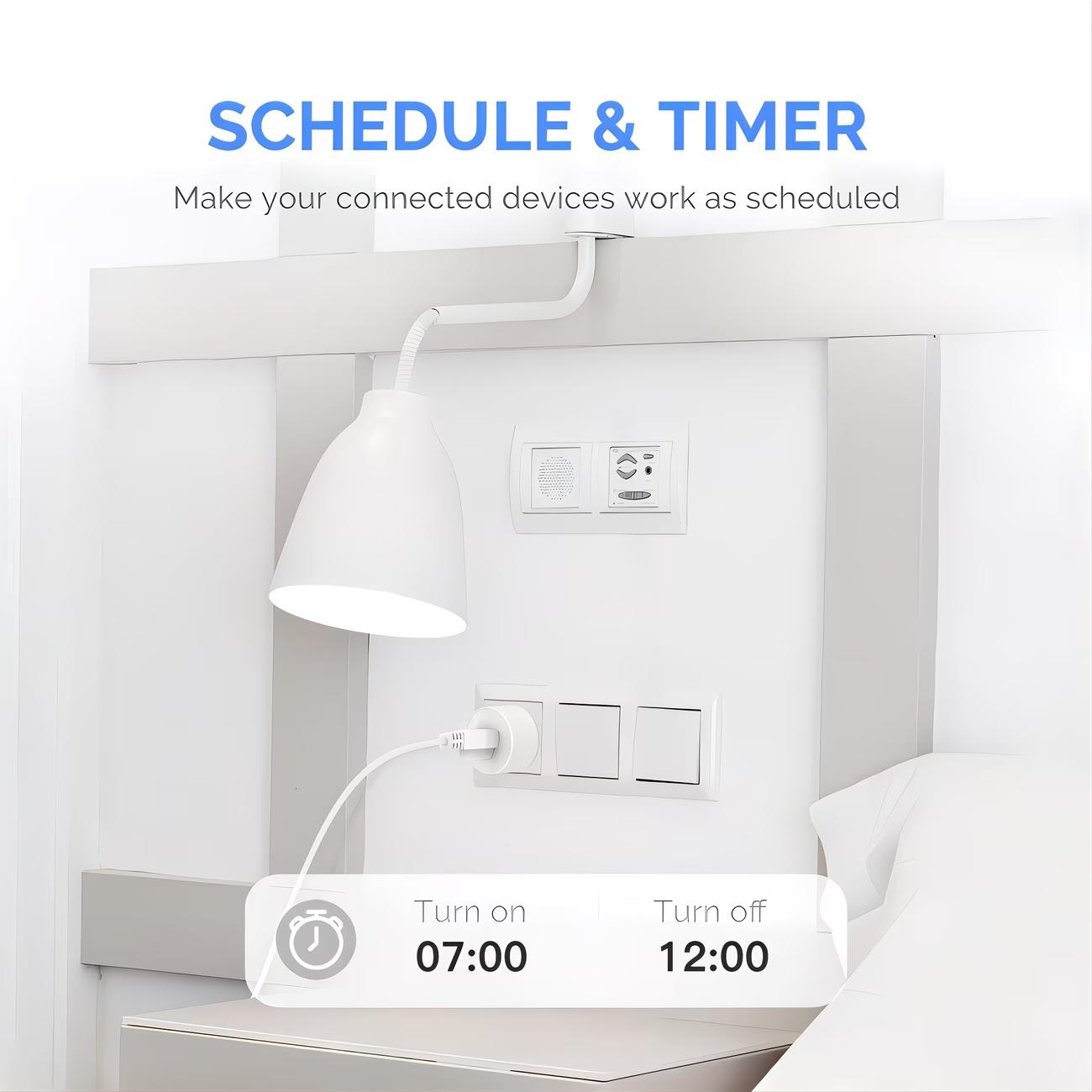 WiFi smart socket, power outlet with timer function and app control, multi-functional mini smart socket suitable for home and office, Alexa compatible.