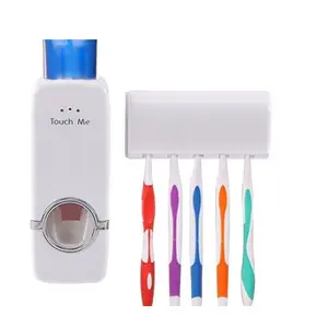Toothpaste Dispenser + 5 Toothbrush Holder Set Wall Mount Stand